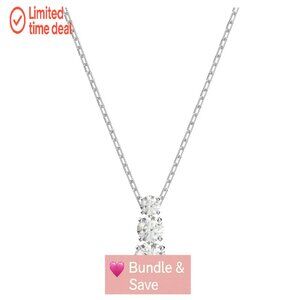 Crystal Trilogy Pendant Necklace with Earrings, Rhodium Plated Chain